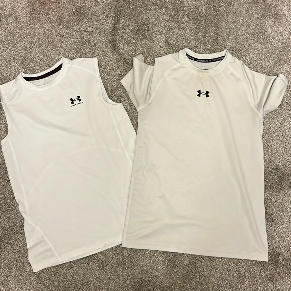 Under Armour youth large YL fitted heat gear sleeveless & short sleeve shirts